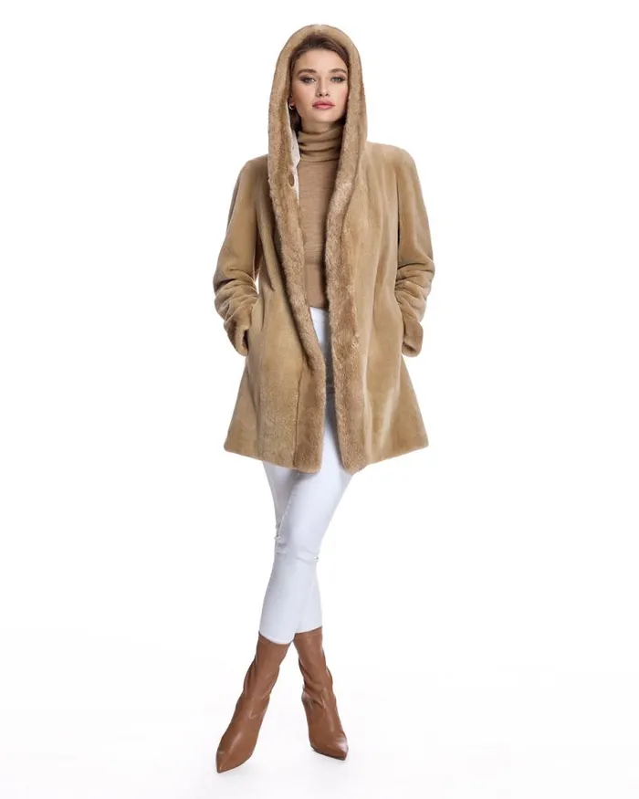 Jackets Women039s Maximilian Reversible Sheared Mink Jacket With Hood