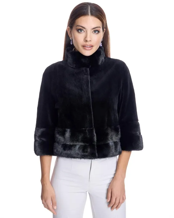 Jackets Women039s Maximilian Sheared Mink Bolero With Long Hair Trim