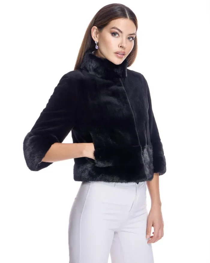 Jackets Women039s Maximilian Sheared Mink Bolero With Long Hair Trim