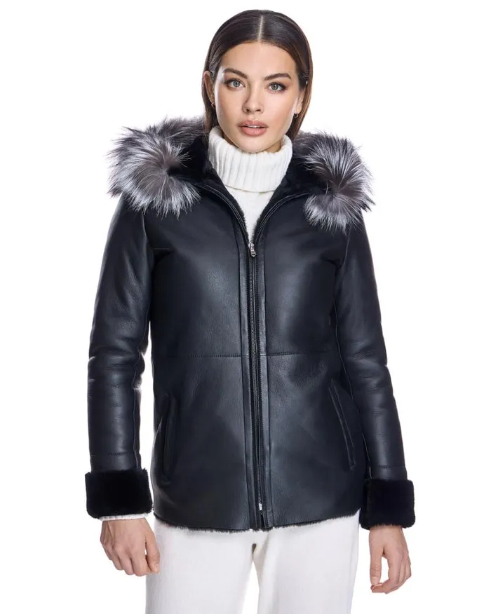 Jackets Women039s Maximilian Shearling Lamb Jacket With Fox Trimmed Hood