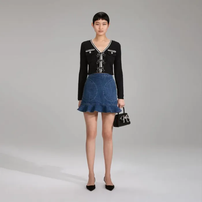 Knitwear Woman SelfPortrait Black Melange Knit Cardigan