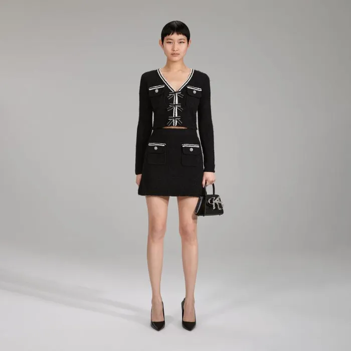 Knitwear Woman SelfPortrait Black Melange Knit Mini Skirt