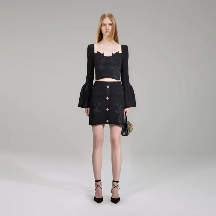 Knitwear Woman SelfPortrait Black Melange Knit Mini Skirt Knitwear Woman SelfPortrait Black Melange Knit Mini Skirt