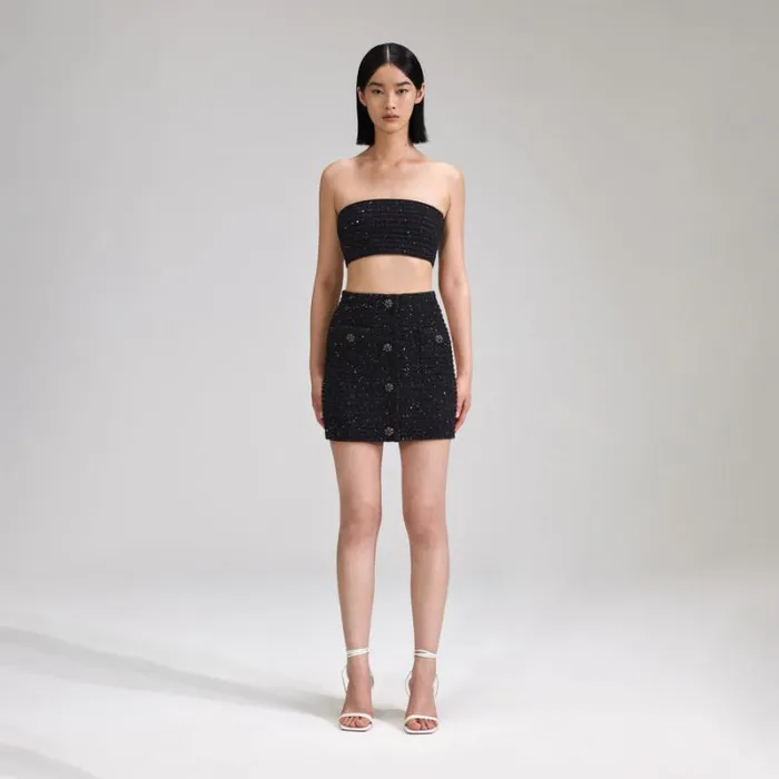 Knitwear Woman SelfPortrait Black Sequin Knit Bandeau Top