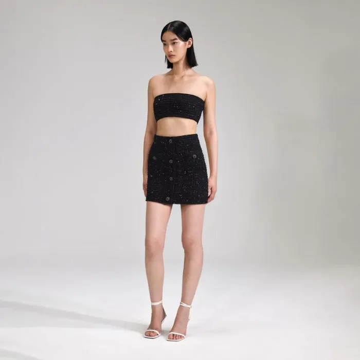 Knitwear Woman SelfPortrait Black Sequin Knit Bandeau Top Knitwear Woman SelfPortrait Black Sequin Knit Bandeau Top