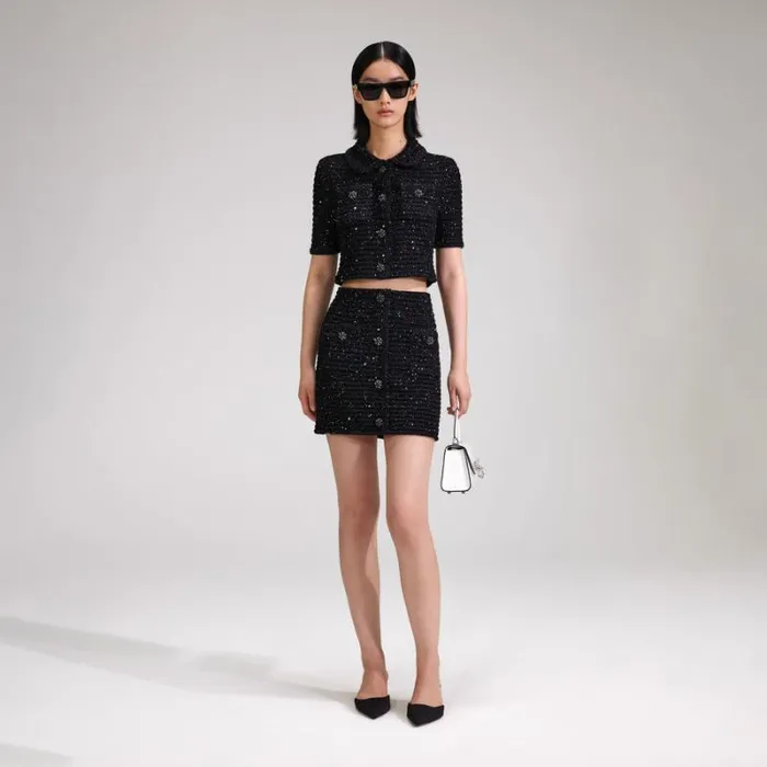 Knitwear Woman SelfPortrait Black Sequin Knit Bandeau Top Knitwear Woman SelfPortrait Black Sequin Knit Bandeau Top