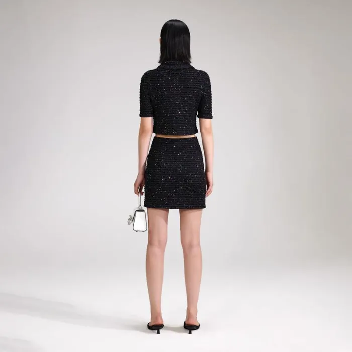 Knitwear Woman SelfPortrait Black Sequin Knit Bandeau Top Knitwear Woman SelfPortrait Black Sequin Knit Bandeau Top