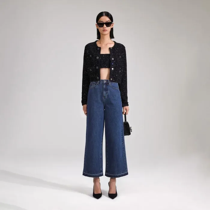 Knitwear Woman SelfPortrait Black Sequin Knit Jacket