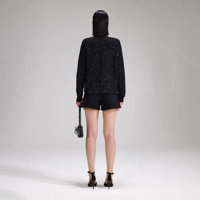 Knitwear Woman SelfPortrait Black Sequin Knit Jacket Knitwear Woman SelfPortrait Black Sequin Knit Jacket