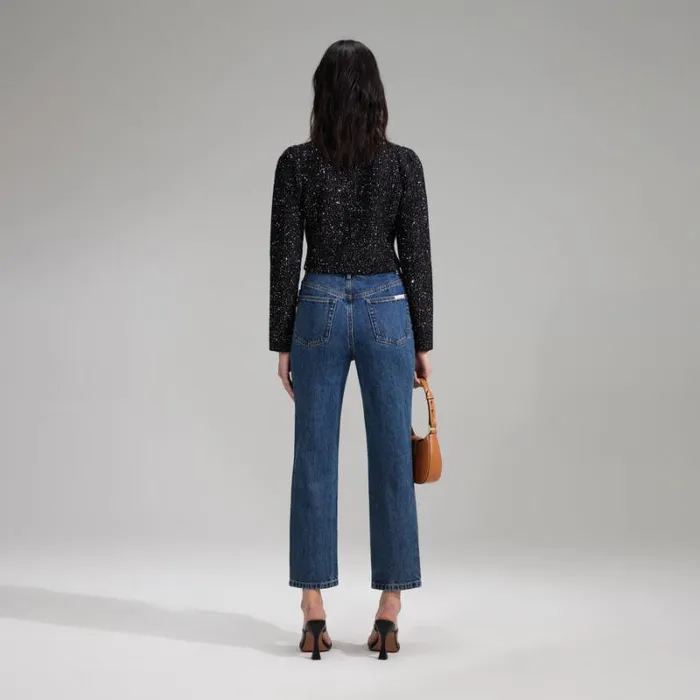 Knitwear Woman SelfPortrait Black Sequin Knit Jacket Knitwear Woman SelfPortrait Black Sequin Knit Jacket