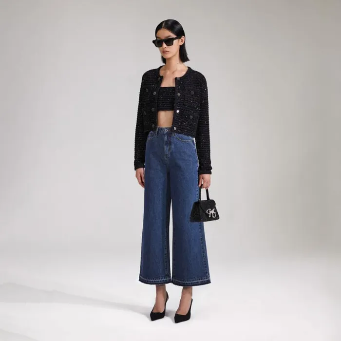 Knitwear Woman SelfPortrait Black Sequin Knit Jacket Knitwear Woman SelfPortrait Black Sequin Knit Jacket