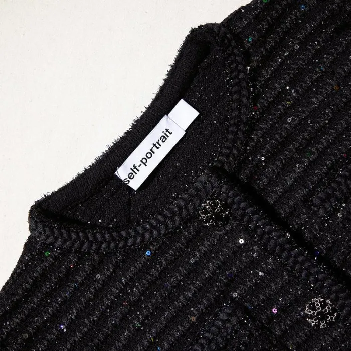 Knitwear Woman SelfPortrait Black Sequin Knit Jacket Knitwear Woman SelfPortrait Black Sequin Knit Jacket