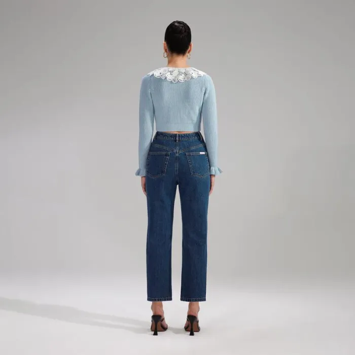 Knitwear Woman SelfPortrait Blue Knit Cardigan Knitwear Woman SelfPortrait Blue Knit Cardigan