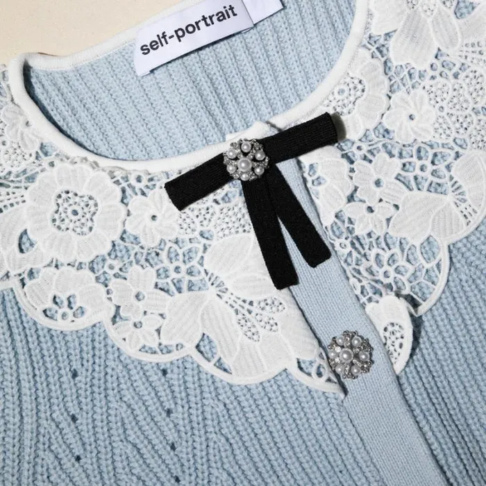 Knitwear Woman SelfPortrait Blue Knit Cardigan Knitwear Woman SelfPortrait Blue Knit Cardigan