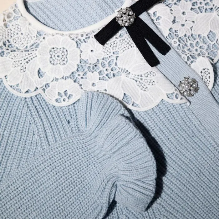 Knitwear Woman SelfPortrait Blue Knit Cardigan Knitwear Woman SelfPortrait Blue Knit Cardigan