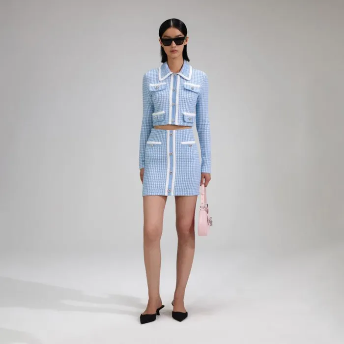 Knitwear Woman SelfPortrait Blue Lurex Knitted Mini Skirt