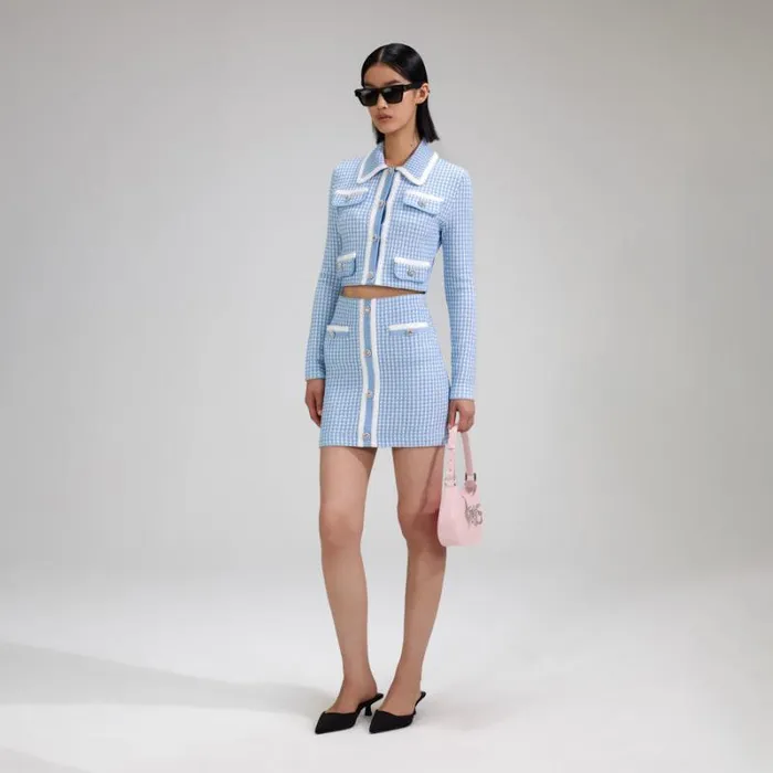 Knitwear Woman SelfPortrait Blue Lurex Knitted Mini Skirt Knitwear Woman SelfPortrait Blue Lurex Knitted Mini Skirt