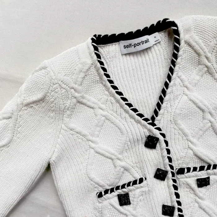 Knitwear Woman SelfPortrait Cable Knit Cardigan Knitwear Woman SelfPortrait Cable Knit Cardigan