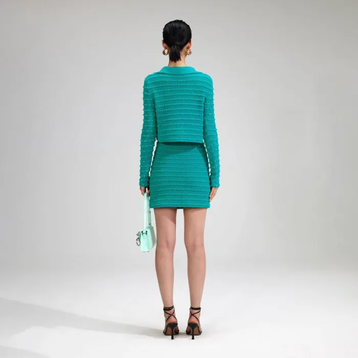 Knitwear Woman SelfPortrait Green Beaded Knit Jacket Knitwear Woman SelfPortrait Green Beaded Knit Jacket