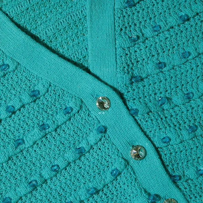 Knitwear Woman SelfPortrait Green Beaded Knit Jacket Knitwear Woman SelfPortrait Green Beaded Knit Jacket