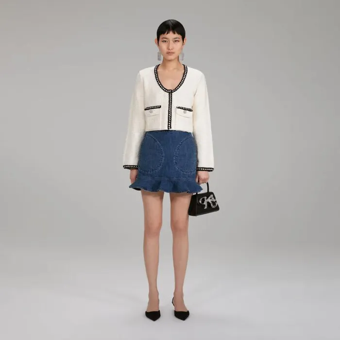 Knitwear Woman SelfPortrait Ivory Tape Knit Cardigan