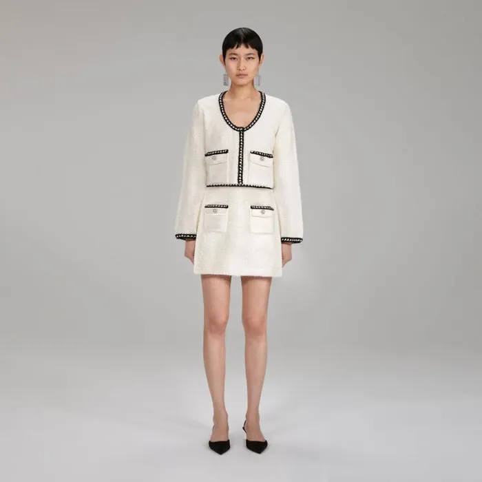 Knitwear Woman SelfPortrait Ivory Tape Knit Cardigan Knitwear Woman SelfPortrait Ivory Tape Knit Cardigan