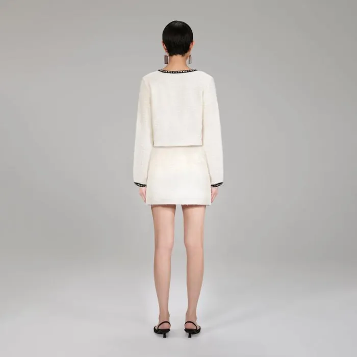 Knitwear Woman SelfPortrait Ivory Tape Knit Cardigan Knitwear Woman SelfPortrait Ivory Tape Knit Cardigan