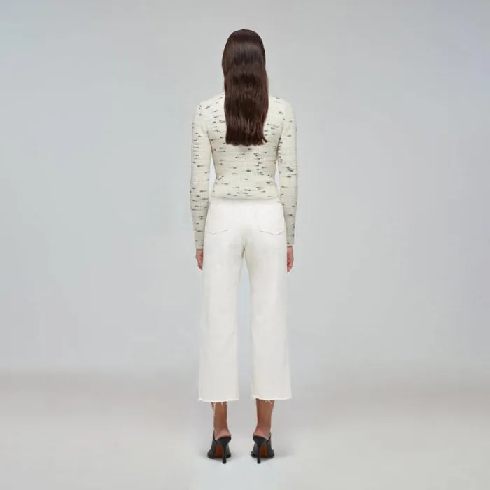 Knitwear Woman SelfPortrait Ivory Tape Knit Cardigan Knitwear Woman SelfPortrait Ivory Tape Knit Cardigan