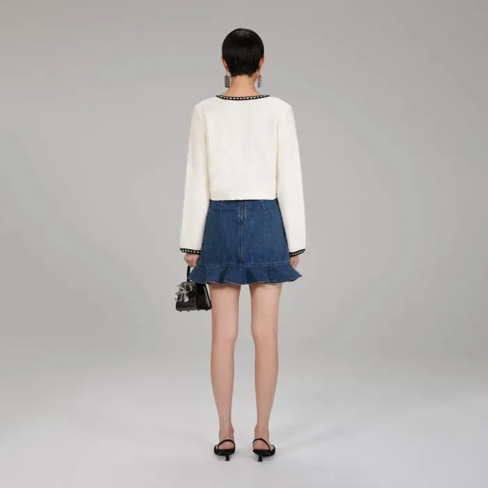 Knitwear Woman SelfPortrait Ivory Tape Knit Cardigan Knitwear Woman SelfPortrait Ivory Tape Knit Cardigan