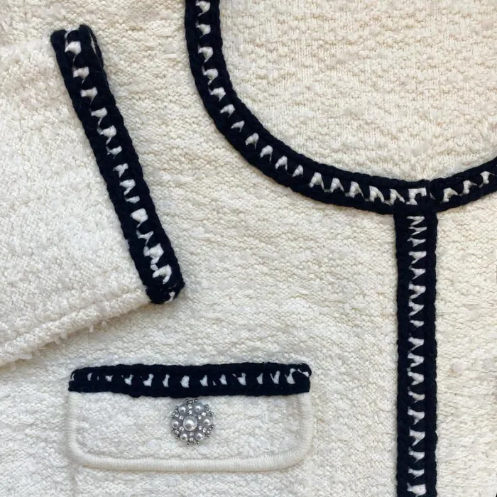 Knitwear Woman SelfPortrait Ivory Tape Knit Cardigan Knitwear Woman SelfPortrait Ivory Tape Knit Cardigan