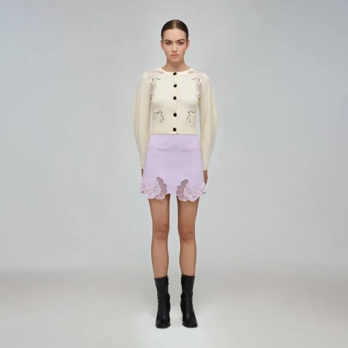 Knitwear Woman SelfPortrait Ivory Tape Knit Cardigan Knitwear Woman SelfPortrait Ivory Tape Knit Cardigan