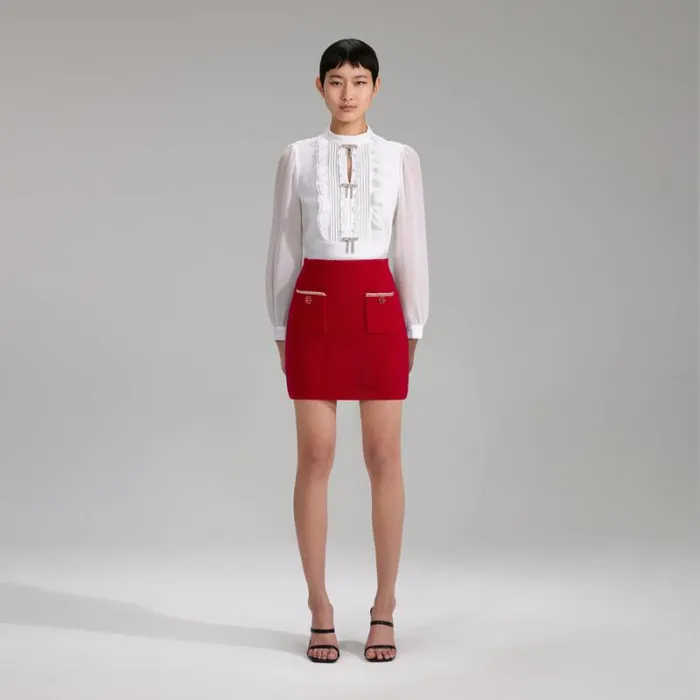 Knitwear Woman SelfPortrait Red Melange Knit Diamante Mini Skirt