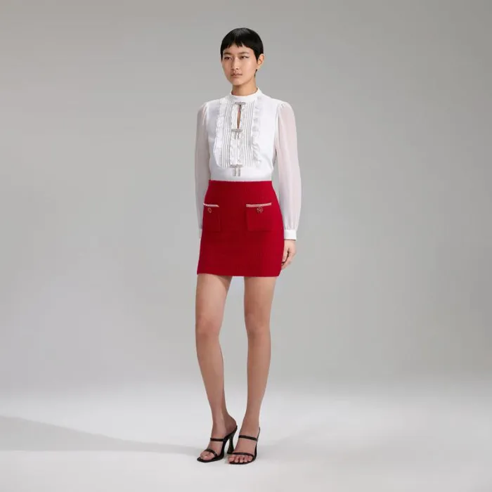 Knitwear Woman SelfPortrait Red Melange Knit Diamante Mini Skirt Knitwear Woman SelfPortrait Red Melange Knit Diamante Mini Skirt
