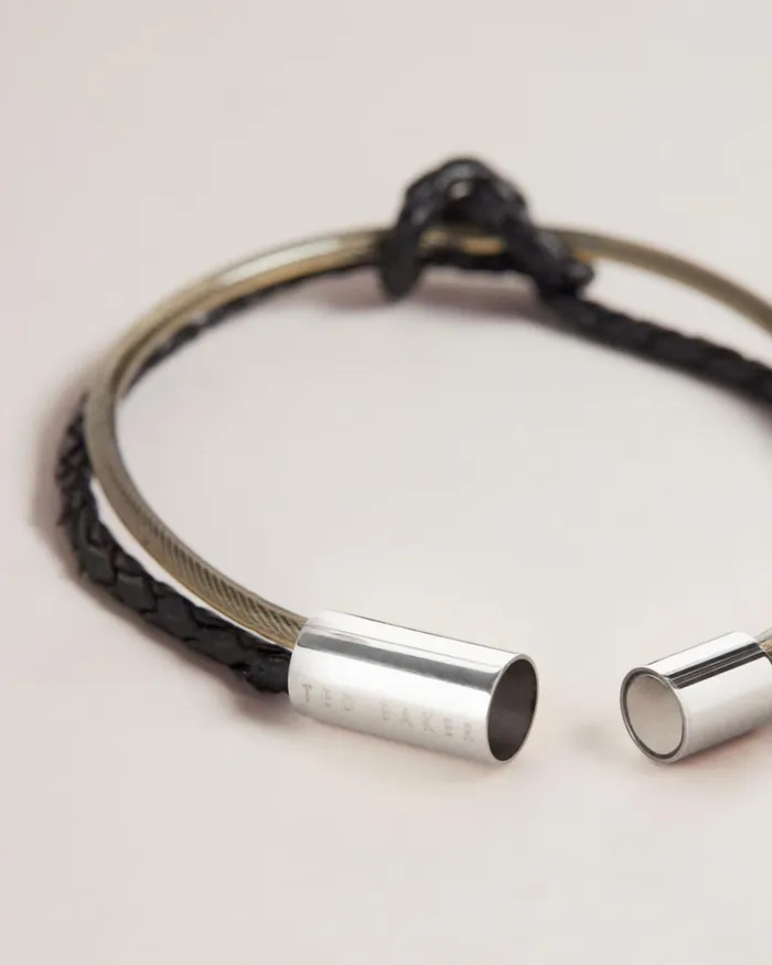 Knotted Leather And Metal Bracelet Silver Color Men Ted Baker Watches and Jewelry