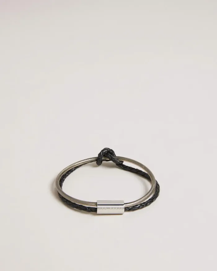 Knotted Leather And Metal Bracelet Silver Color Men Ted Baker Watches and Jewelry Knotted Leather And Metal Bracelet Silver Color Men Ted Baker Watches and Jewelry