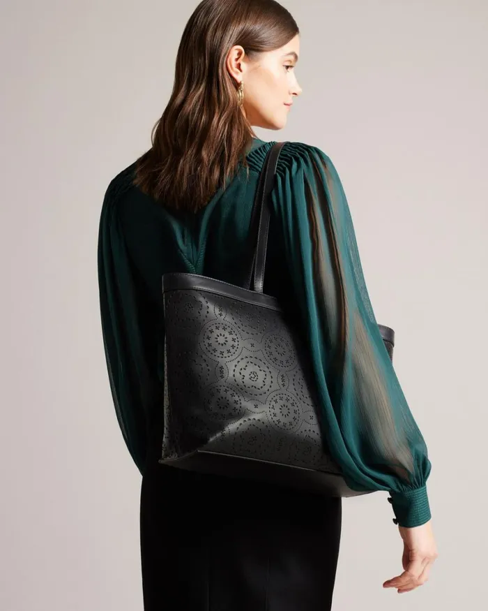 Laser Cut Magnolia Tote Bag Black Women Ted Baker Bags