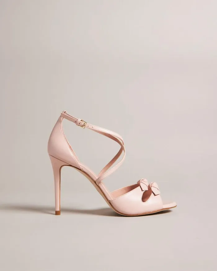Leather Bow Heeled Sandals Dusky Pink Women Ted Baker Sandals and Sliders