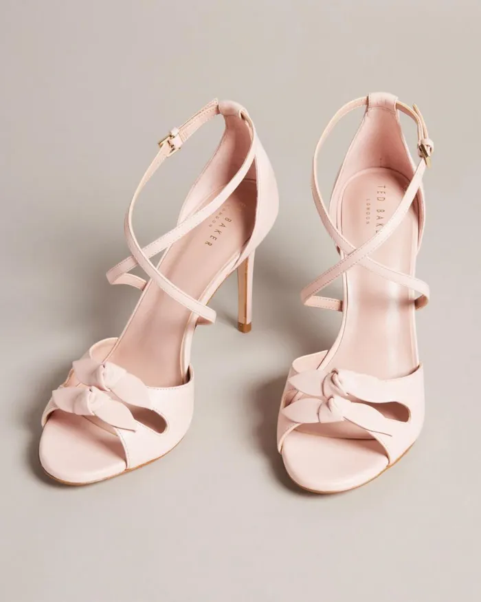 Leather Bow Heeled Sandals Dusky Pink Women Ted Baker Sandals and Sliders