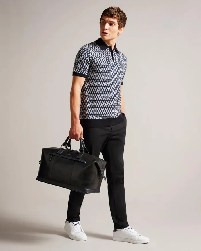 Leather Holdall With Webbing Strap Black Men Ted Baker Duffel Bags
