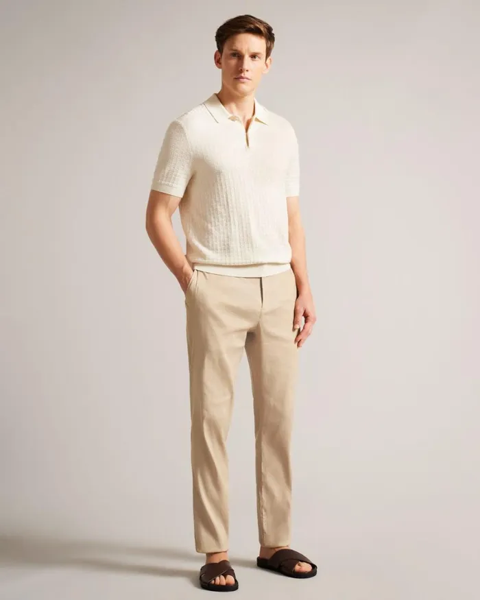 Linen Blend Elasticated Trousers Stone Men Ted Baker Clothing Linen Blend Elasticated Trousers Stone Men Ted Baker Clothing