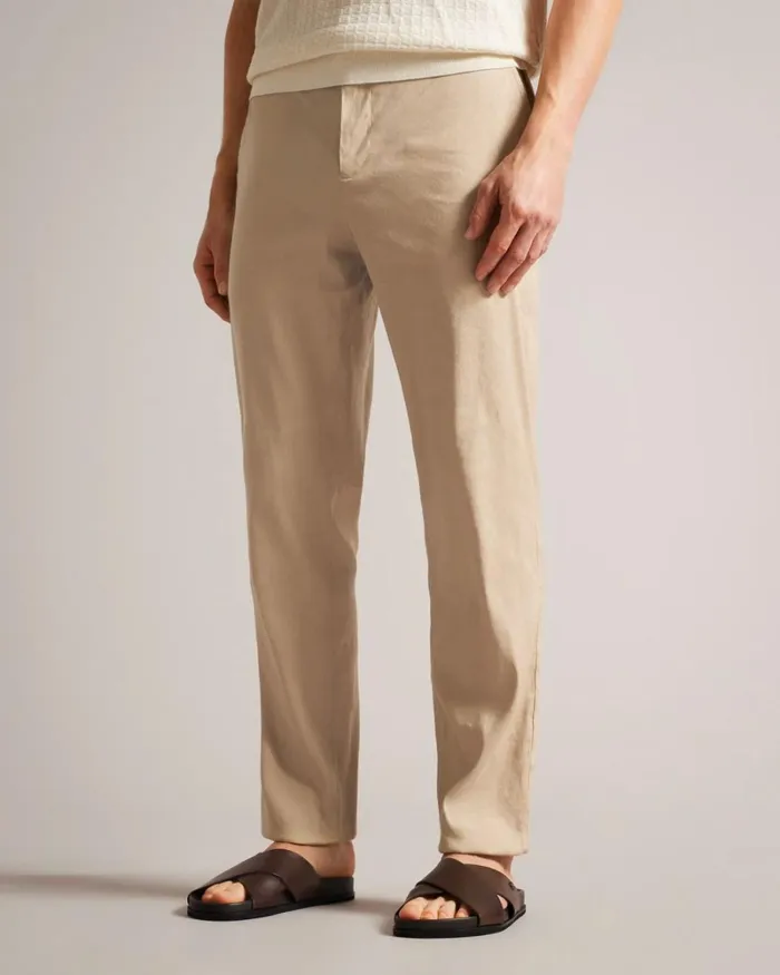 Linen Blend Elasticated Trousers Stone Men Ted Baker Clothing Linen Blend Elasticated Trousers Stone Men Ted Baker Clothing