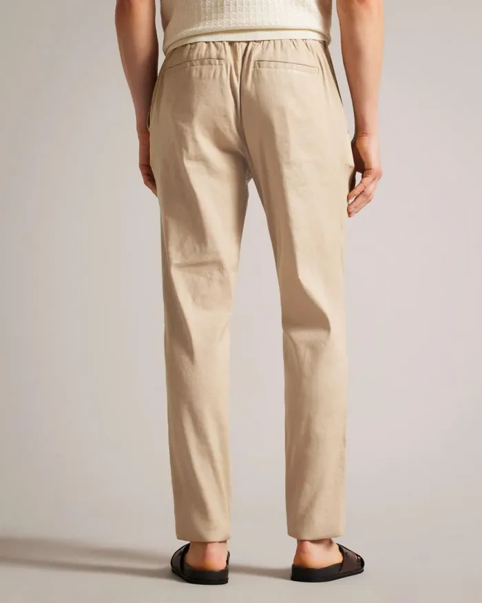 Linen Blend Elasticated Trousers Stone Men Ted Baker Clothing Linen Blend Elasticated Trousers Stone Men Ted Baker Clothing