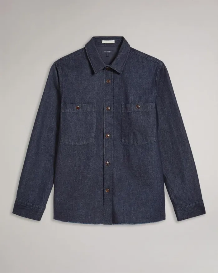Long Sleeve Denim Overshirt Dark Blue Men Ted Baker Clothing