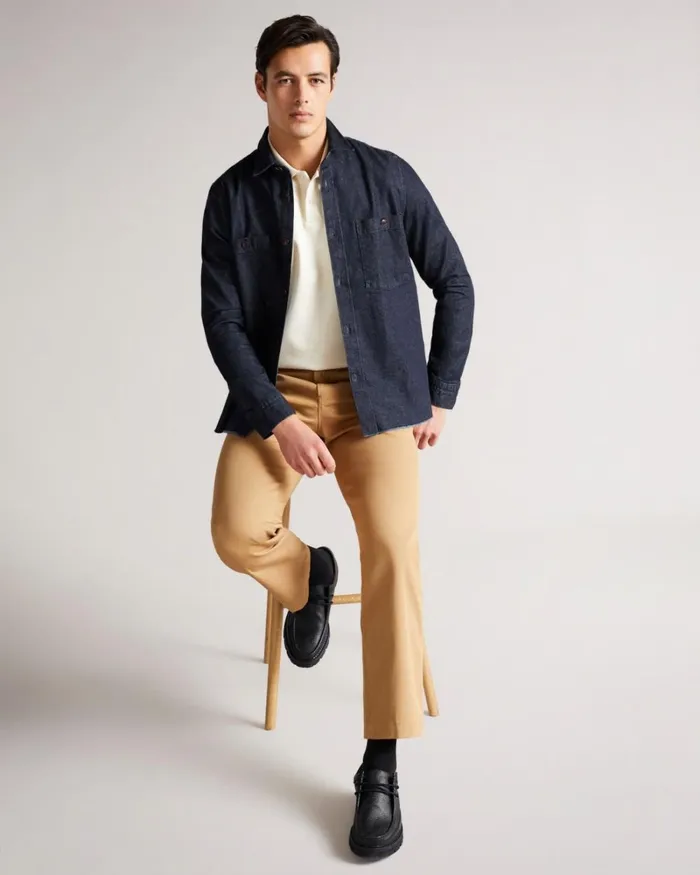 Long Sleeve Denim Overshirt Dark Blue Men Ted Baker Clothing