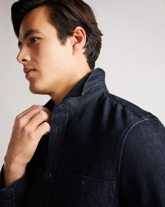 Long Sleeve Denim Overshirt Dark Blue Men Ted Baker Clothing
