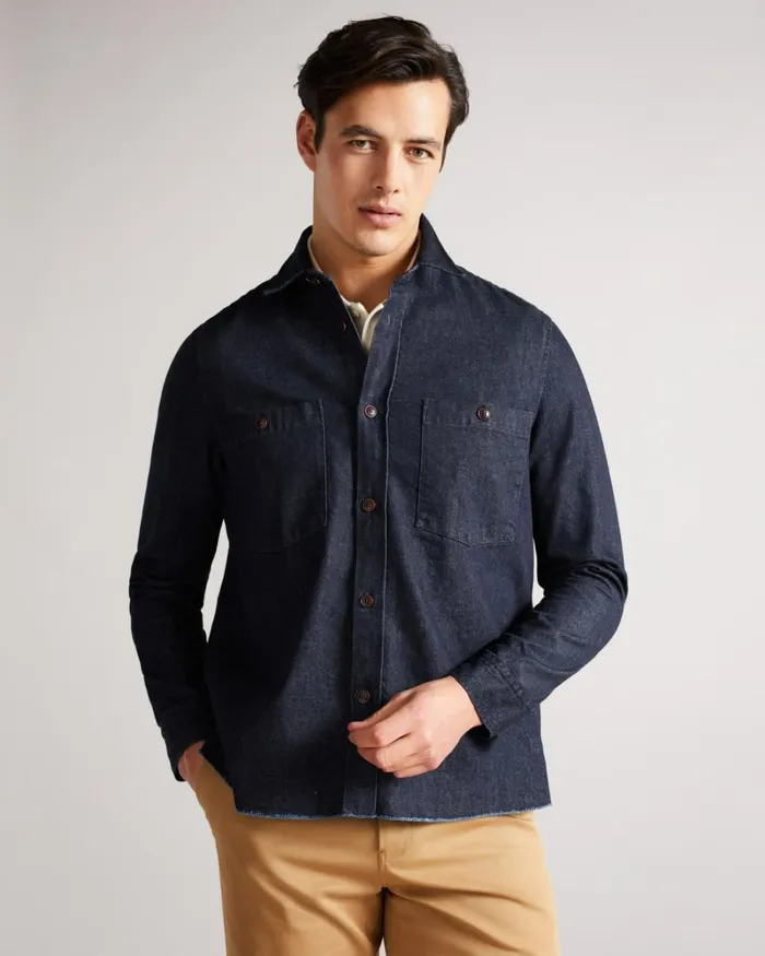Long Sleeve Denim Overshirt Dark Blue Men Ted Baker Clothing