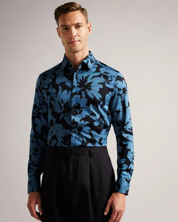 Long Sleeve Floral Print Shirt Medium Blue Men Ted Baker Clothing Long Sleeve Floral Print Shirt Medium Blue Men Ted Baker Clothing