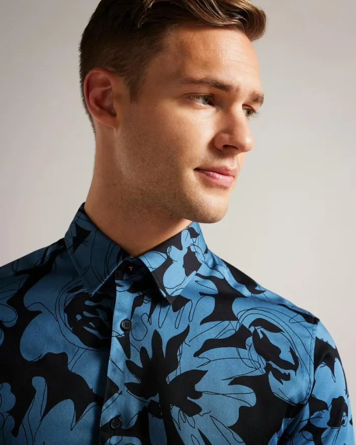 Long Sleeve Floral Print Shirt Medium Blue Men Ted Baker Clothing Long Sleeve Floral Print Shirt Medium Blue Men Ted Baker Clothing
