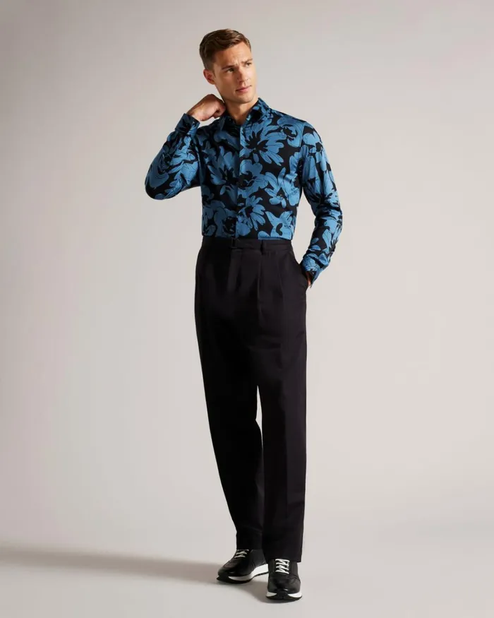 Long Sleeve Floral Print Shirt Medium Blue Men Ted Baker Clothing Long Sleeve Floral Print Shirt Medium Blue Men Ted Baker Clothing