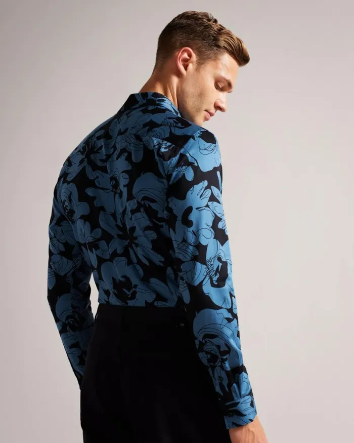Long Sleeve Floral Print Shirt Medium Blue Men Ted Baker Clothing Long Sleeve Floral Print Shirt Medium Blue Men Ted Baker Clothing
